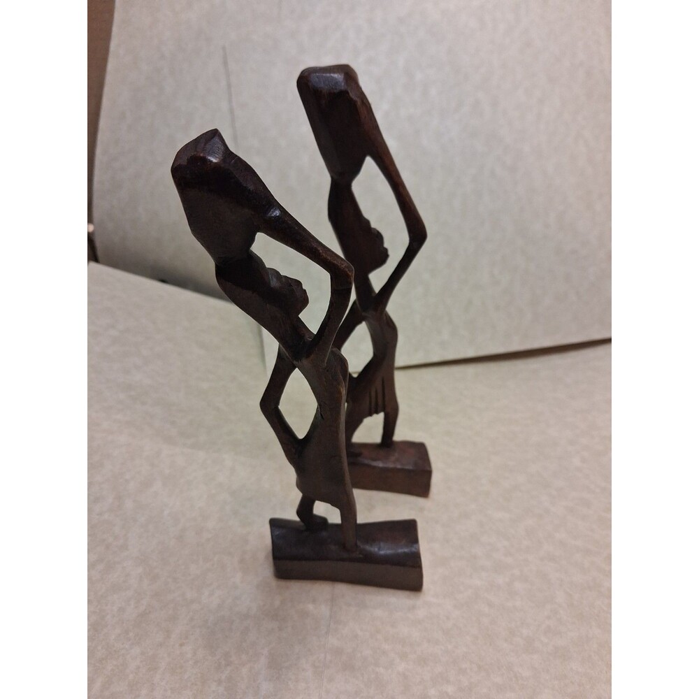tlot of 2 Hand Carved Wood Women 7 inch Statues Figurines Primitive Tribal